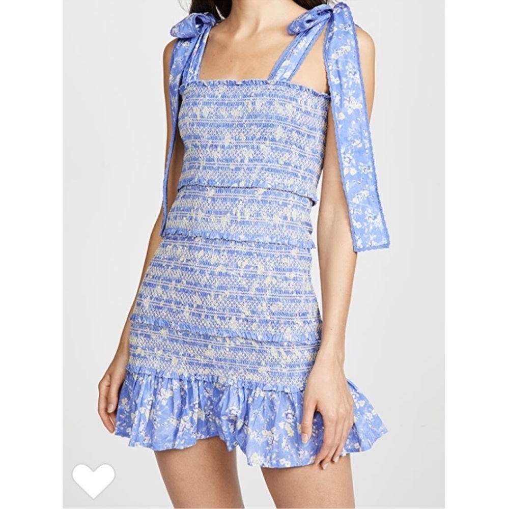 LoveShackFancy Blue Belle Smocked Floral Mini Dress size Medium